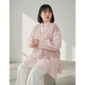 Bigissimo In Cotton - Nara Blouse | Atasan Wanita Blouse Korean Style Motif Stripe Big Size Jumbo