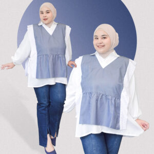 Bigissimo - Izzy Blouse Set Vest | Atasan Wanita Tunik Blouse Inner dan Vest Salur Big Size Jumbo