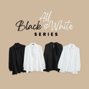 Bigissimo - All Black & White Series Blouse Shirt | Atasan Wanita Blouse Kemeja Serba Hitam Big Size Jumbo LD 130